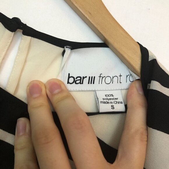 BAR III Black Cream Stripe 3/4 Sleeve High Low Hi-Lo Polyester Sheer Blouse Top - Picture 4 of 7